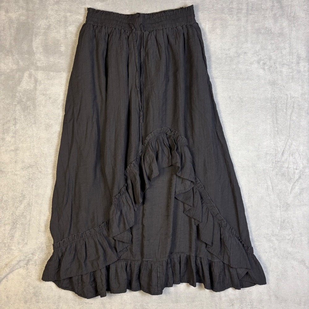 Scarlet Darkness Black Ruffle High Low Maxi Skirt Gothic Victorian Steampunk M
